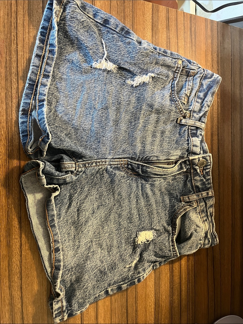 High-Rise Distressed Blue Denim Jean Shorts